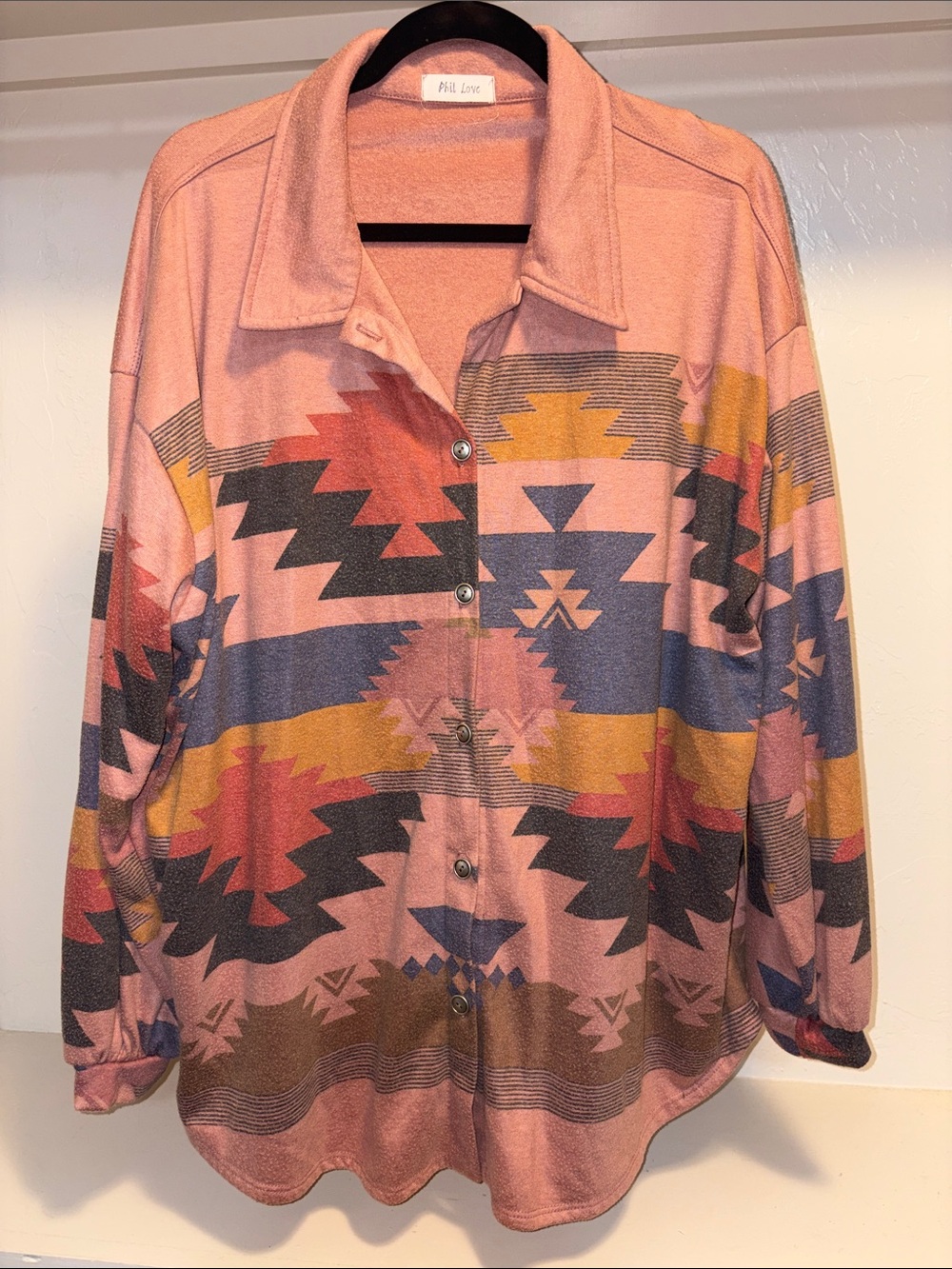 Paisley Lane Pink Aztec-Print Button Front Cardigan
